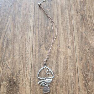 Large Silver Tone Fish Necklace